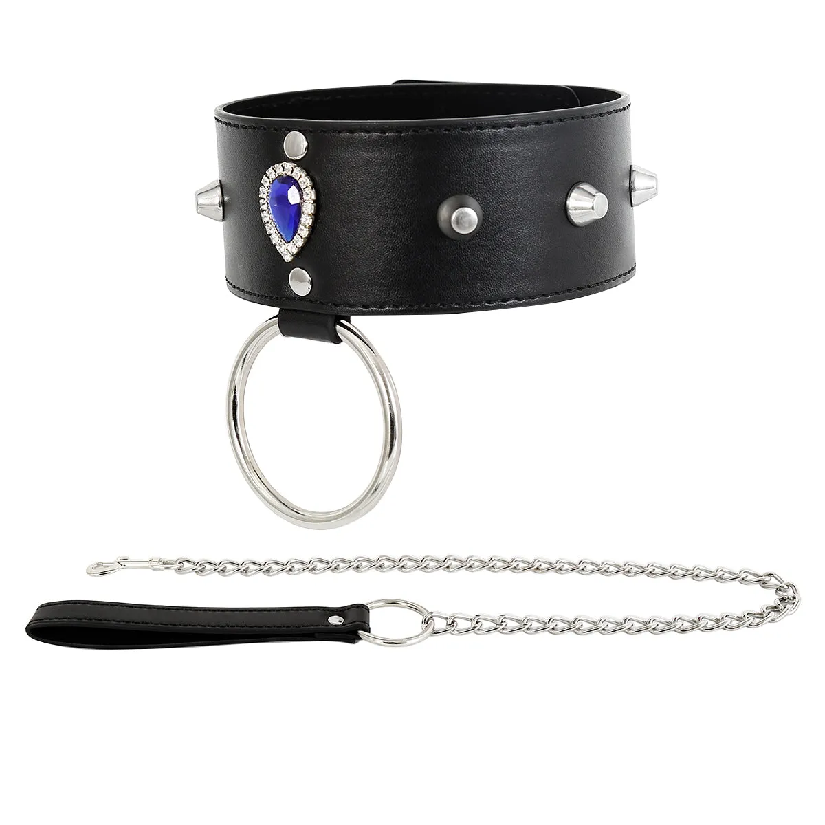 Come Closer Neck Collar And Ring With Lock | Black | Chain | Fetish | Bondage