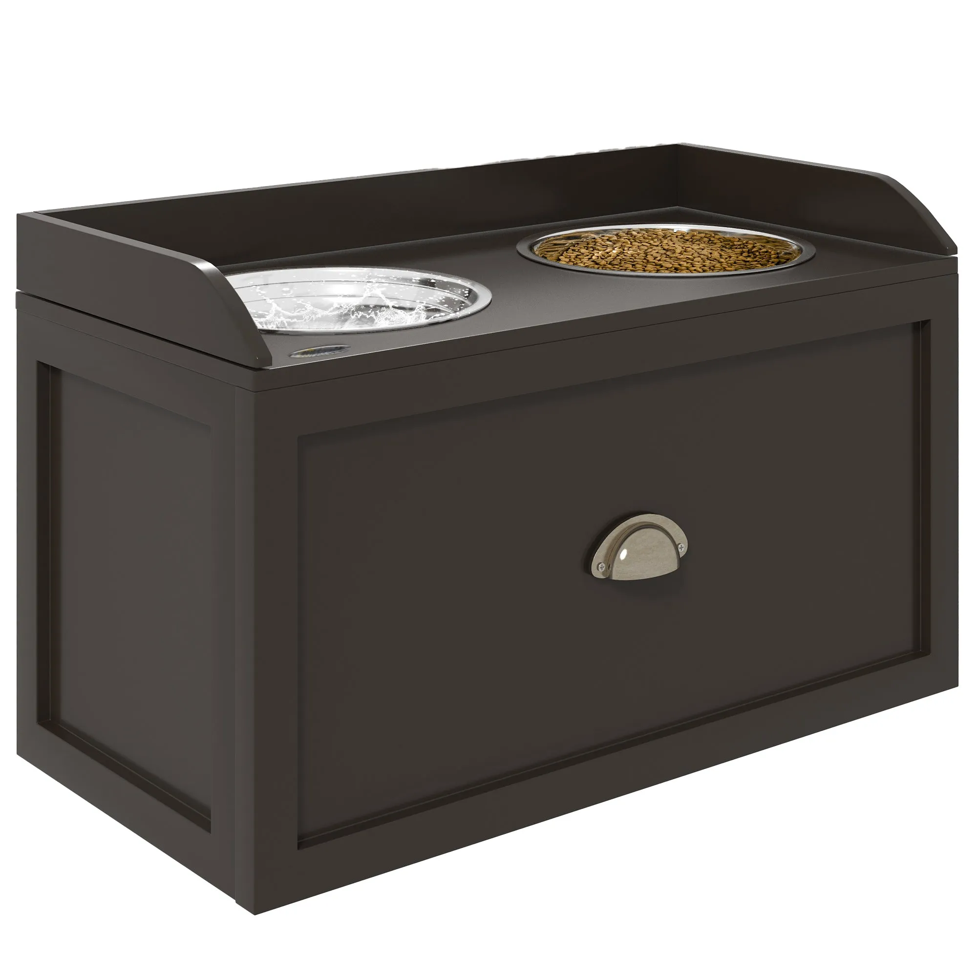 Stainless Steel Raised Dog Bowl w/ 21L Storage Drawer, for Large Dogs